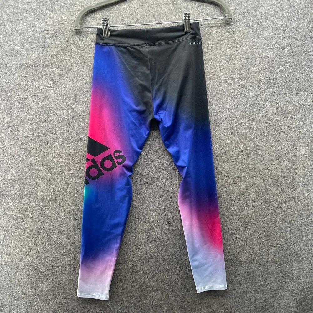 Adidas‎ Girls 10-12 (M) Full Length Leggings Active Ombre Multicolor Blue Pink